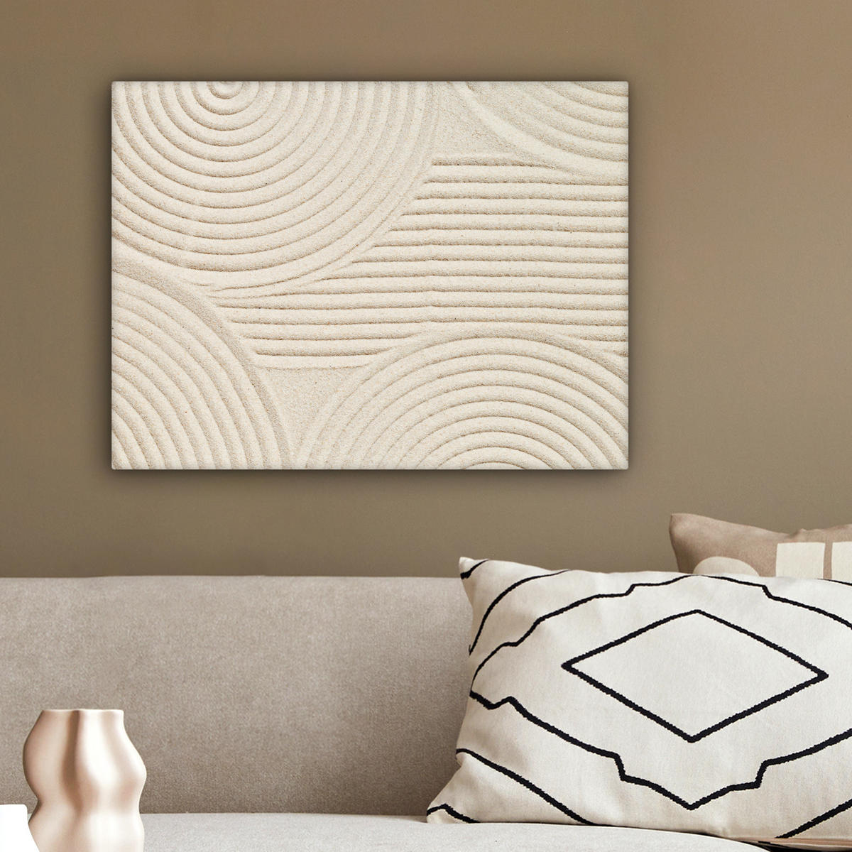 LEINWANDBILD Muster - Abstrakt - Weiß Wandbild 40x30 cm - Beige, Textil (40/30cm) - MuchoWow