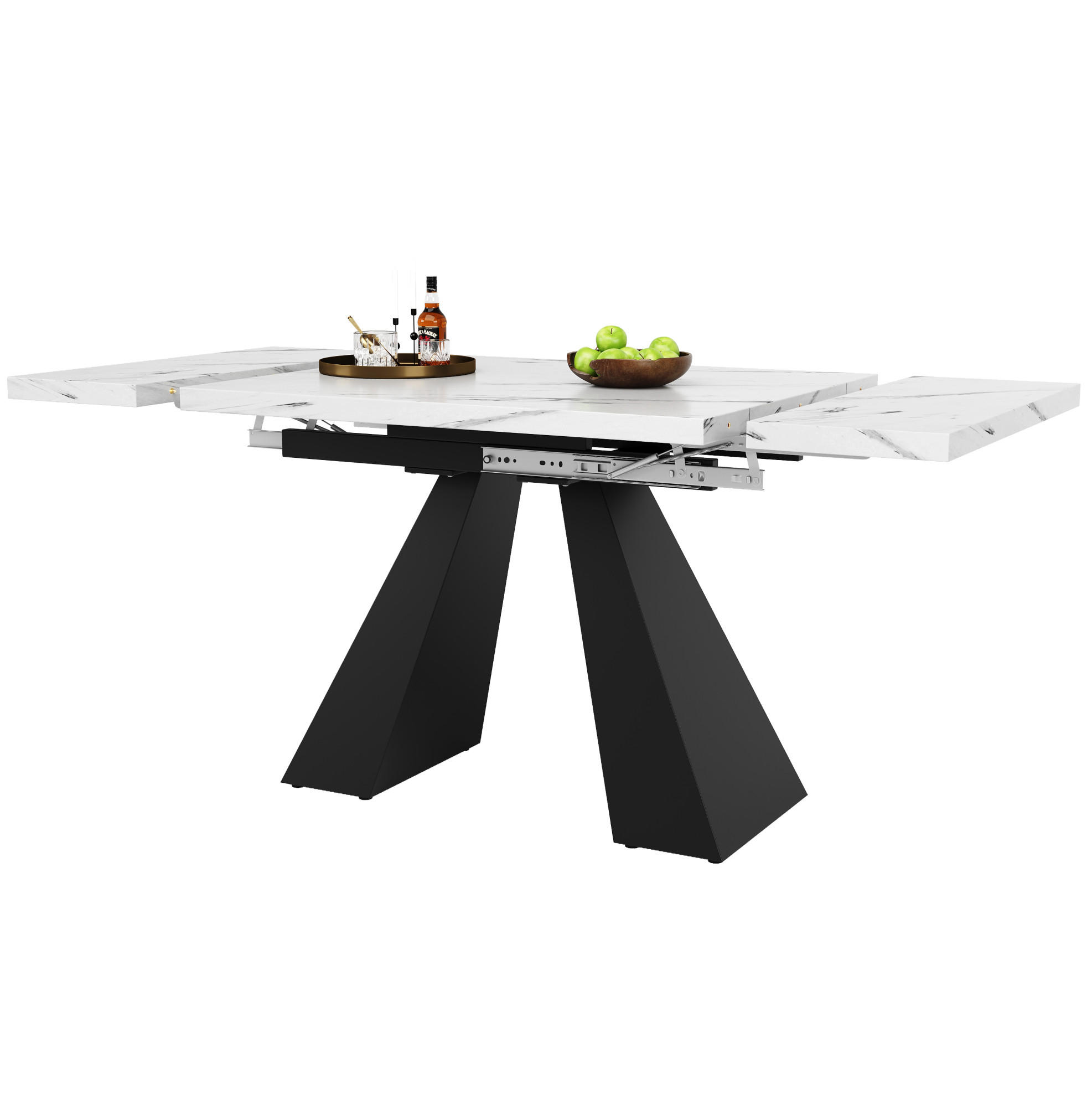 AUSZIEHTISCH 99/74/77 cm in Weiß mit Marmoroptik & Metallgestell - Weiß, Holzwerkstoff (159/74/77cm) - BEAOK