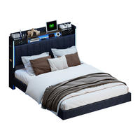 POLSTERBETT 140/200 cm grau aus Leinenstoff mit LED und USB-Anschluss mit Stauraum - Grau, Textil (140/200cm) - OKWISH