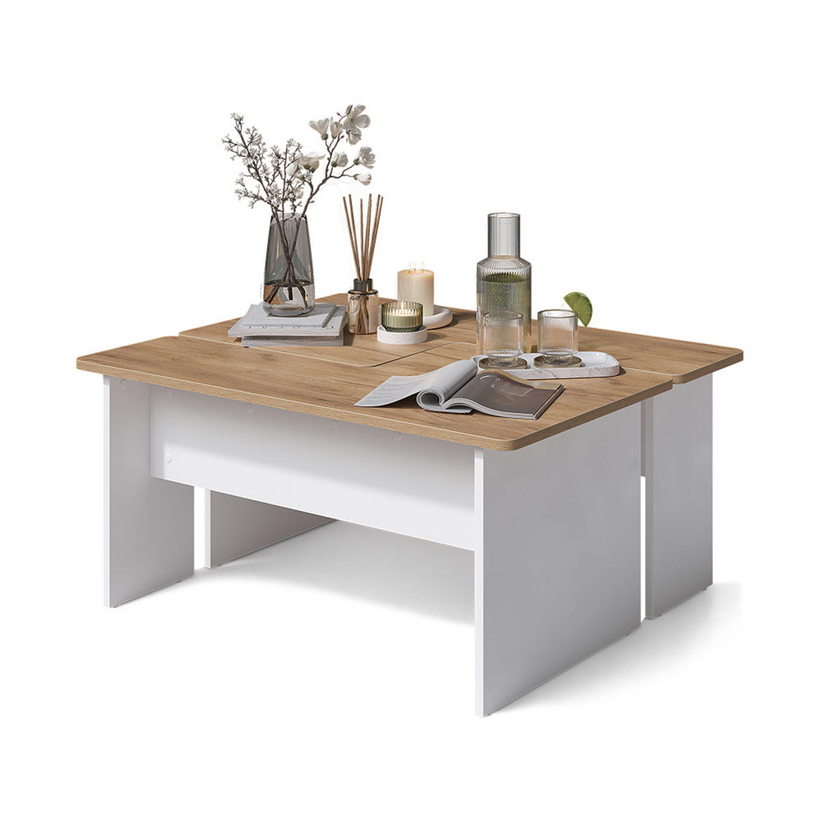 COUCHTISCH-SET Duvo, Goldkraft Eiche/Weiß, 135 x 50 cm 2er Set - Honigeiche/Weiß, Holzwerkstoff (50/135/42cm) - Vicco