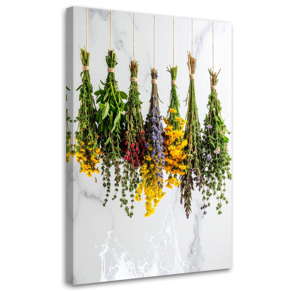 LEINWANDBILD Hängende getrocknete Kräuter Pflanzen 60x90cm - Multicolor, Textil (60/90cm) - Feeby