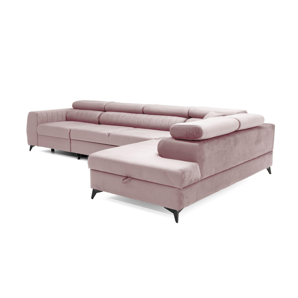 ECKSOFA PIERO MAXI Rechts mit Schlaffunktion 195x125 Velours Rosa - Pink/Schwarz, Holz/Textil (203/350cm) - Muffo
