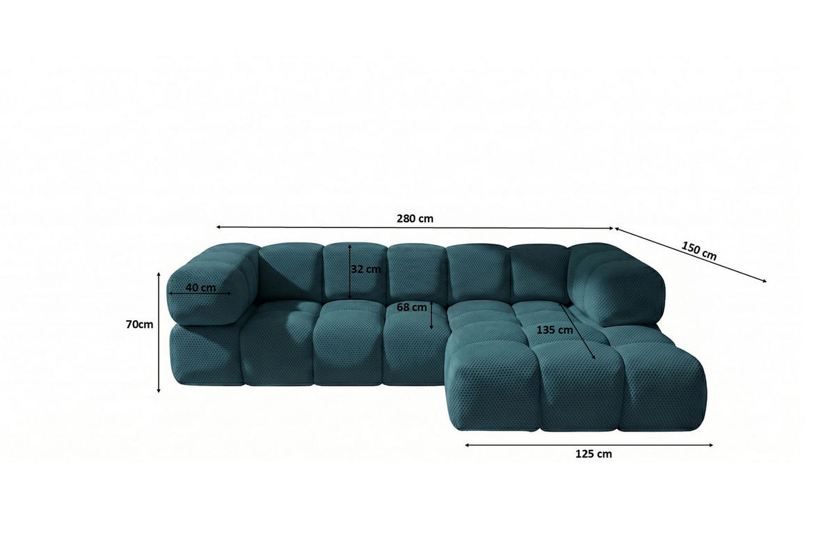 ECKSOFA L-FORM, Strukturierter Premiumstoff Sonic, Azurblau, Rechts, Averro - Blau, Holz (280/150cm) - Kaiser Möbel
