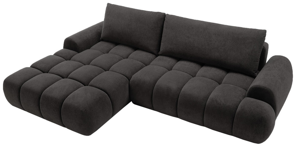 ECKSOFA 280 cm Valerio mit Bettkasten, 280 cm, Links, Schlaffunktion, Schwarz - Schwarz, Holz (280/177cm) - Emporius