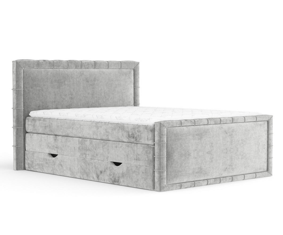 BOXBETT Estelle Hellgrau 180/200 cm im Chenille-Stoff - Hellgrau/Schwarz, Holz/Holzwerkstoff (180/200cm) - Maison de Reve