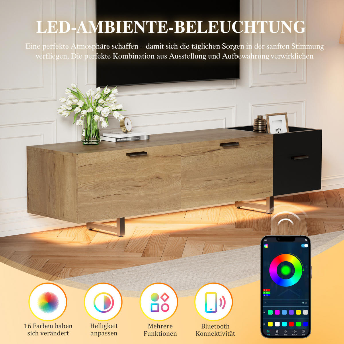 TV-SCHRANK mit Schubladen 180 x 38 x 49 cm Holzoptik Schwarz - Schwarz, Holz (38/49/180cm) - Beauniv