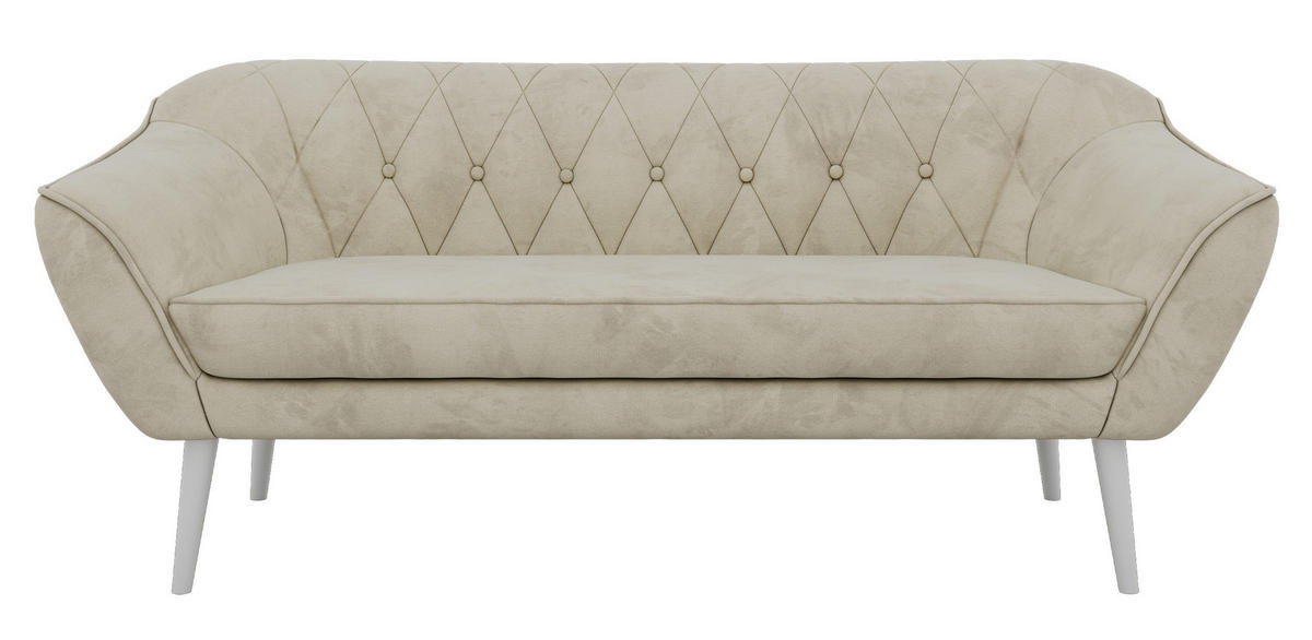 3-SITZER-SOFA PIRS - Beige Velvet - Weiße Beine - Beige/Weiß, Holzwerkstoff/Textil (180/75/74cm) - MKS