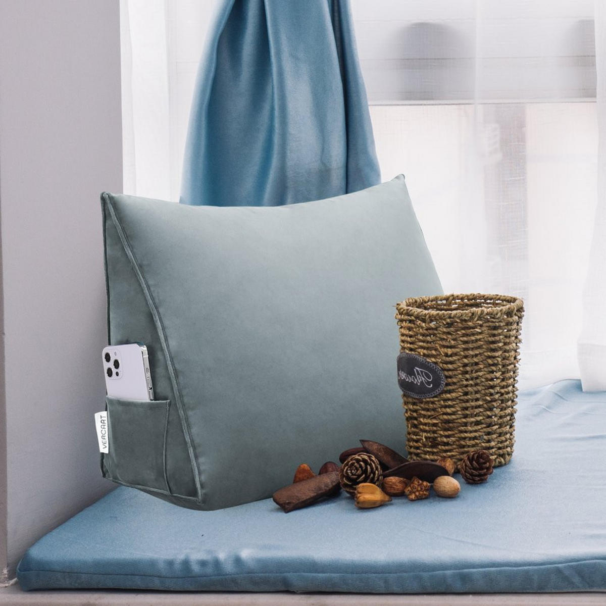 RÜCKENKISSEN für Bett Samt Grau 45 cm - Grau, Textil (35/45cm) - Vercart