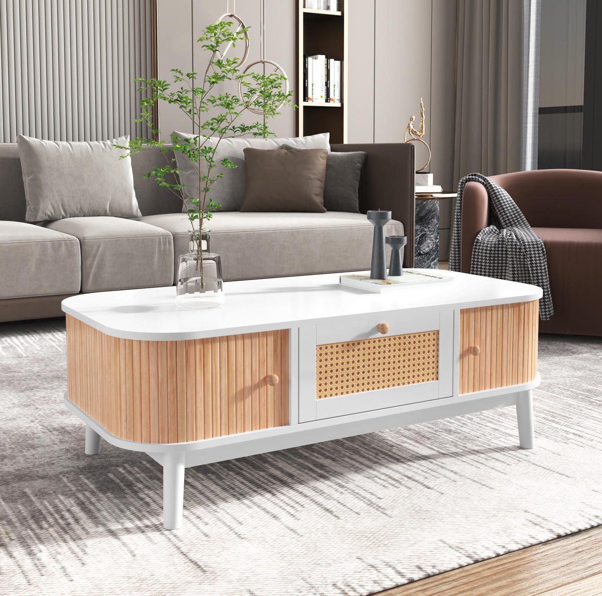 COUCHTISCH 110/55/38.5 cm Weiß aus MDF mit Stauraum - Weiß, Holzwerkstoff (110/55/38.5cm) - OKMYHOME