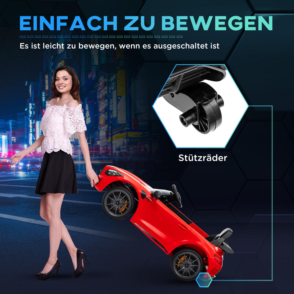 ELEKTRO-KINDERAUTO, Mercedes, 3-5 km/h, Fernbedienung, Licht & Musik, Rot - Rot, Kunststoff/Metall (108/67/46cm) - AIYAPLAY