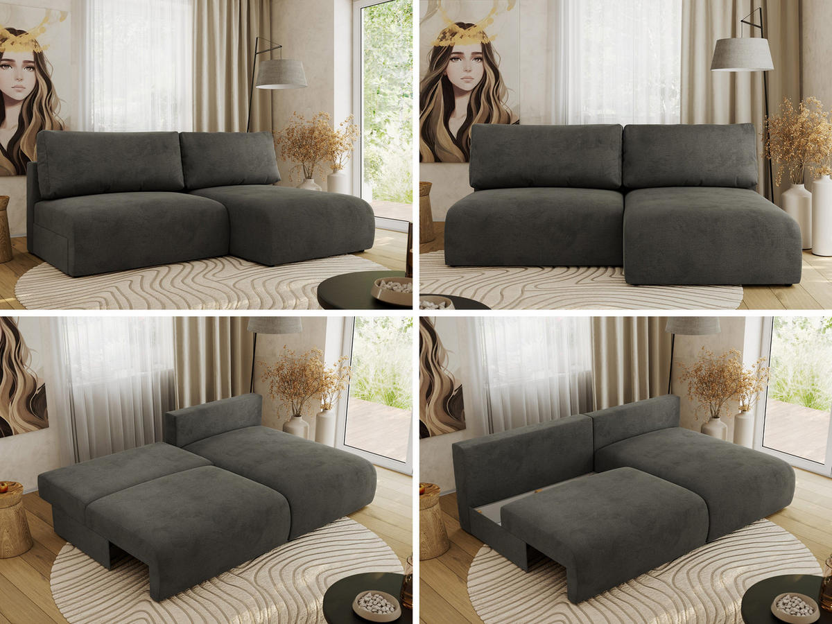 ECKSCHLAFSOFA VIVO L Dunkelgrau Velvet - rechts - Dunkelgrau/Schwarz, Kunststoff/Textil (150/223cm) - MKS