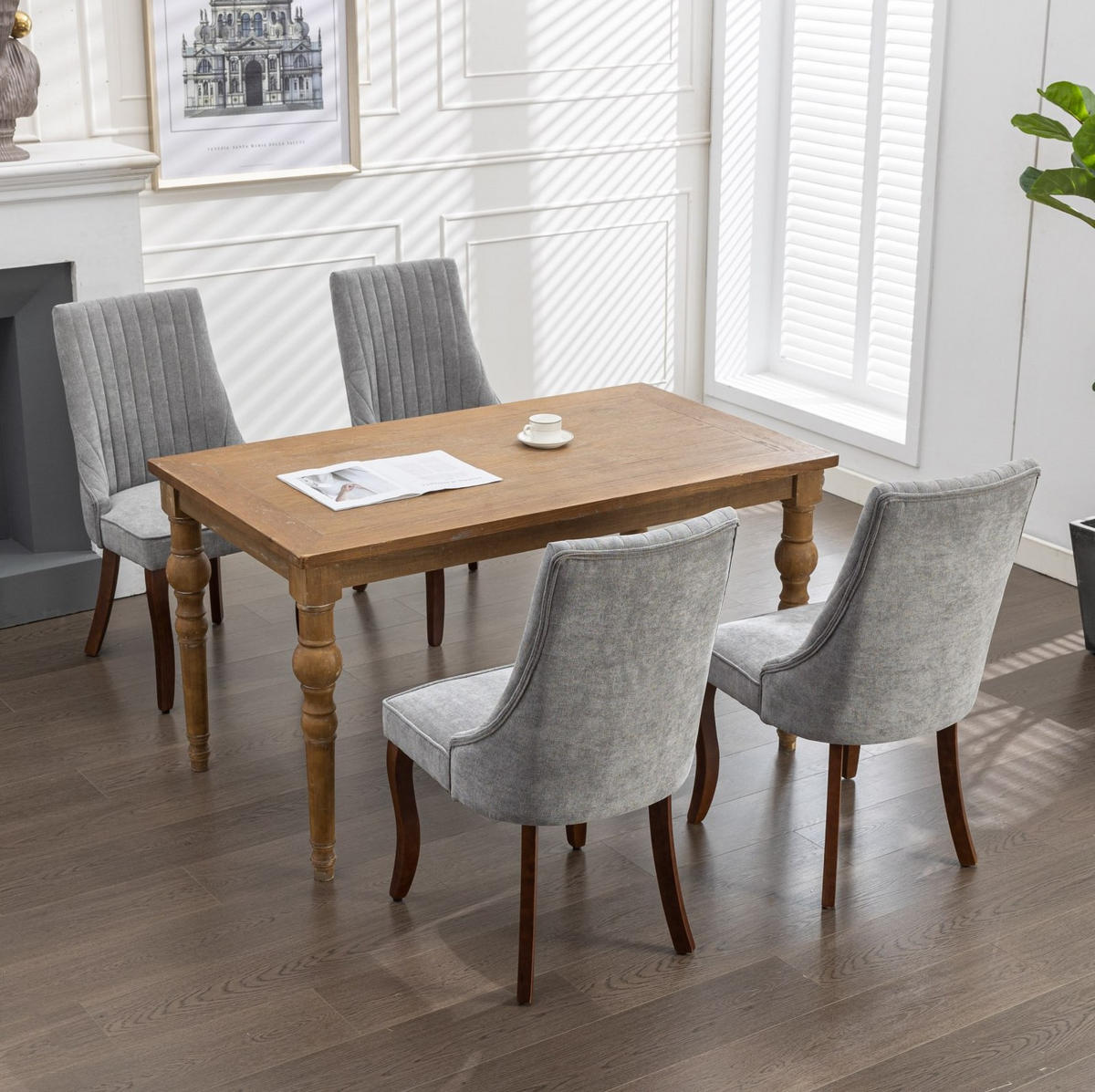 ESSZIMMERSTUHL 2er-Set mit hoher Rückenlehne Chenille Grey - Grau, Holz (50/95.5/64cm) - Meubliv