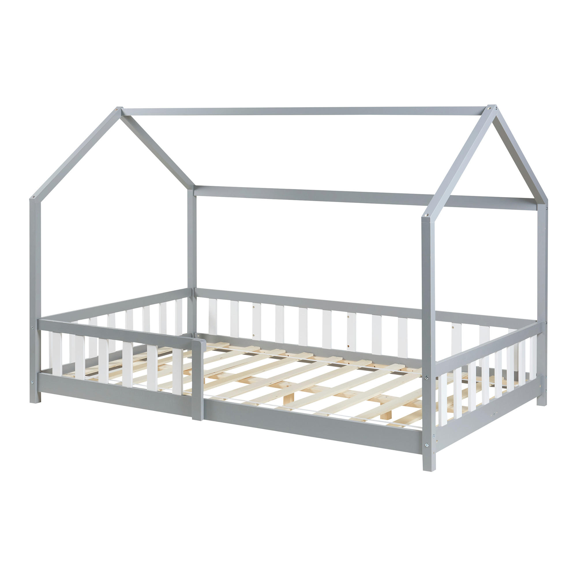 HAUSBETT Hesel - Grau, Holz (140/200cm) - [en.casa]