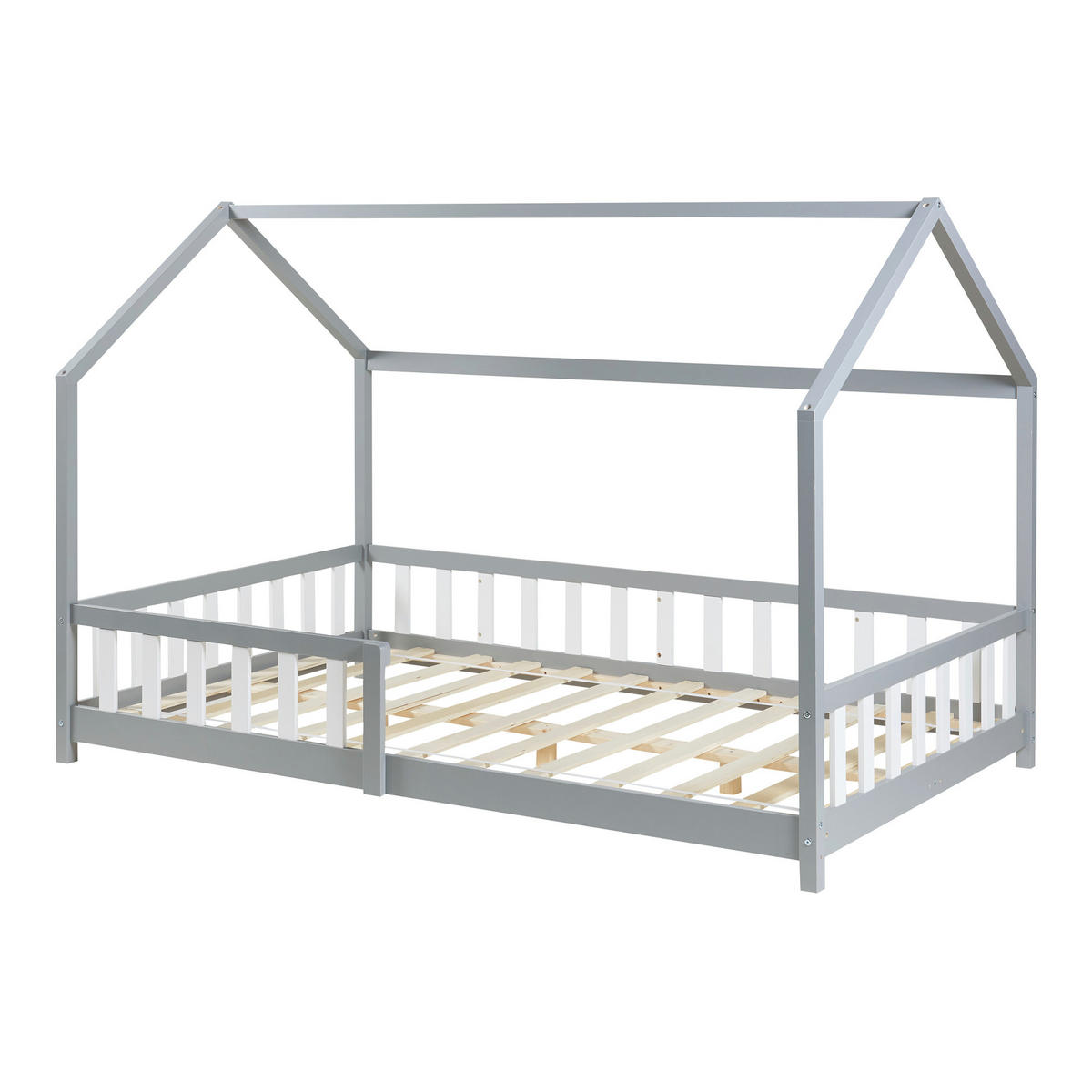 HAUSBETT Hesel - Grau, Holz (140/200cm) - [en.casa]