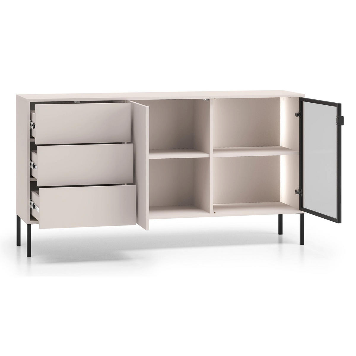 KOMODA Barnee kašmír 160 cm - černá/šedohnědá, kov/kompozitní dřevo (160/86/40cm) - Selsey