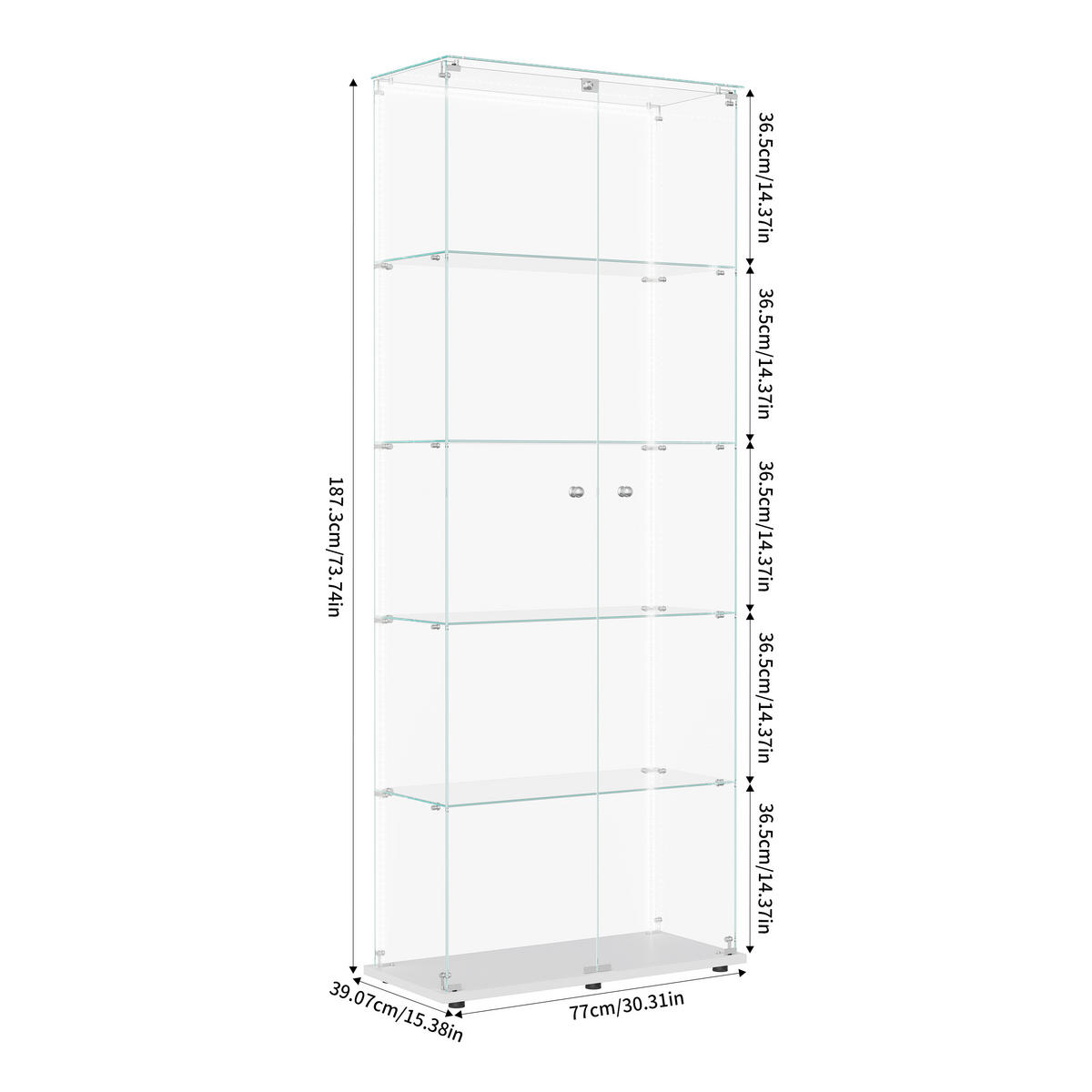GLASVITRINE 77x35x187 cm 2 Türen 5 Einlegeböden LED weiß - Weiß, Holz (78.5/186.5/34.5cm) - Fortuna Lai