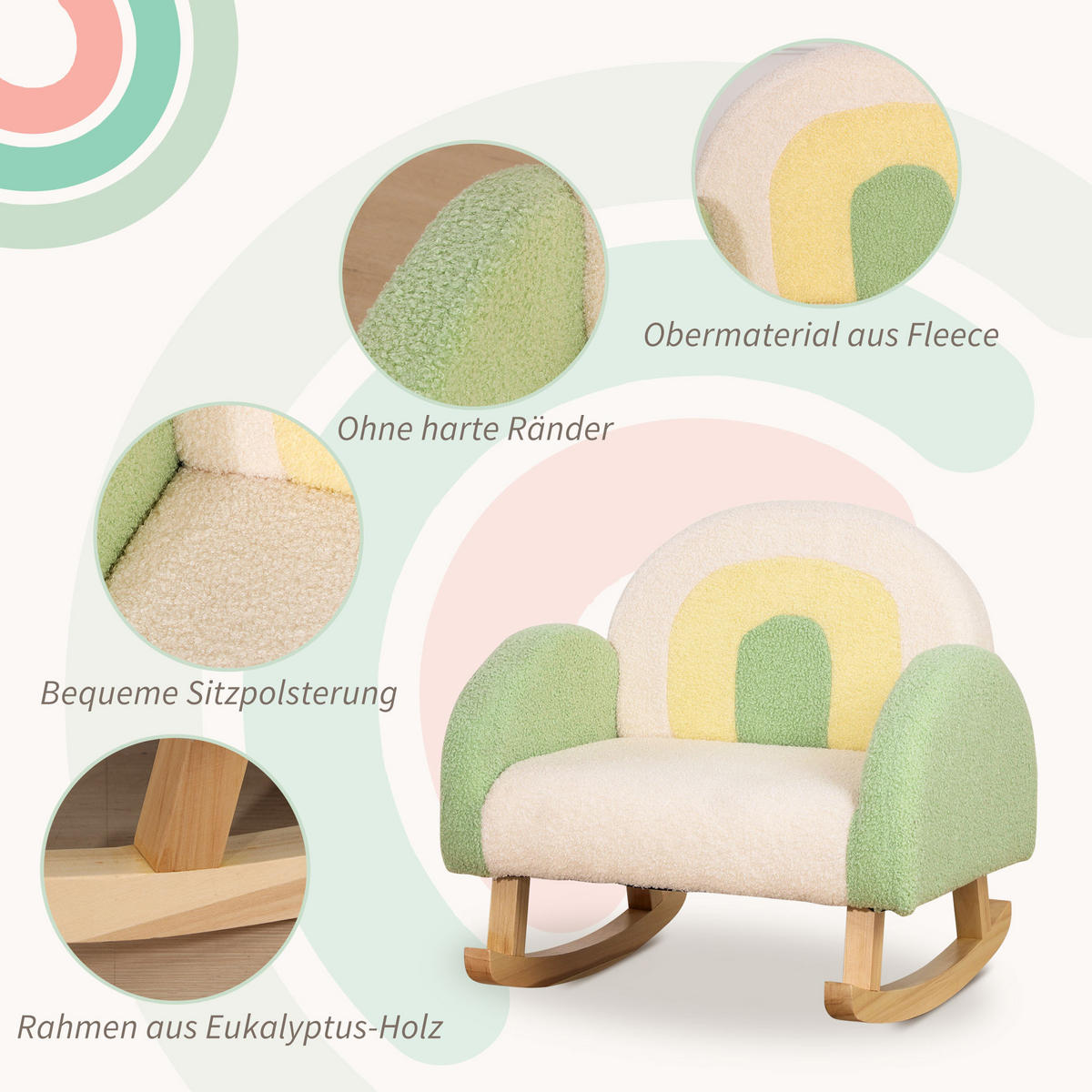KINDERSOFA, Grün, Lammfellimitat - Grün, Holz (45/44/50cm) - HOMCOM