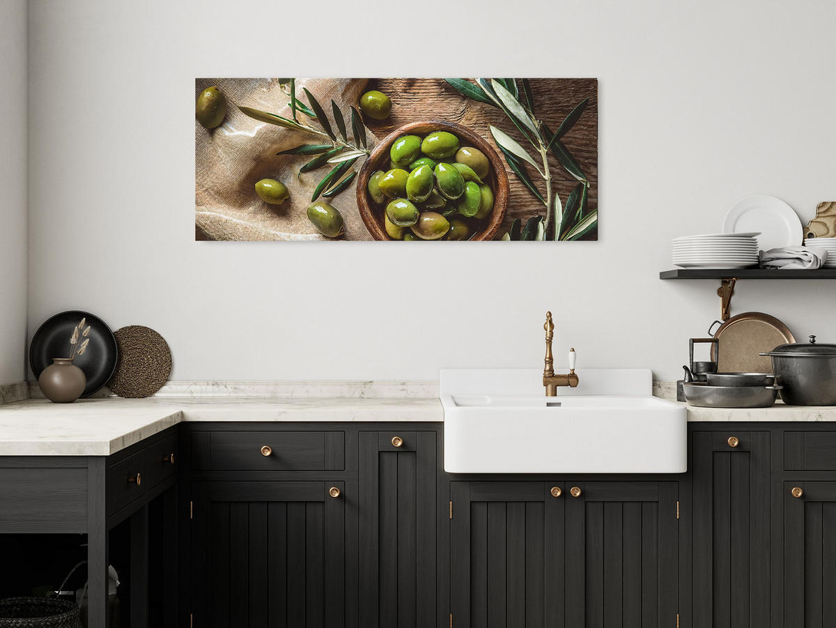 GLASBILD 125x50 cm Bild Küche Oliven - Braun, Glas (125/50cm) - artissimo