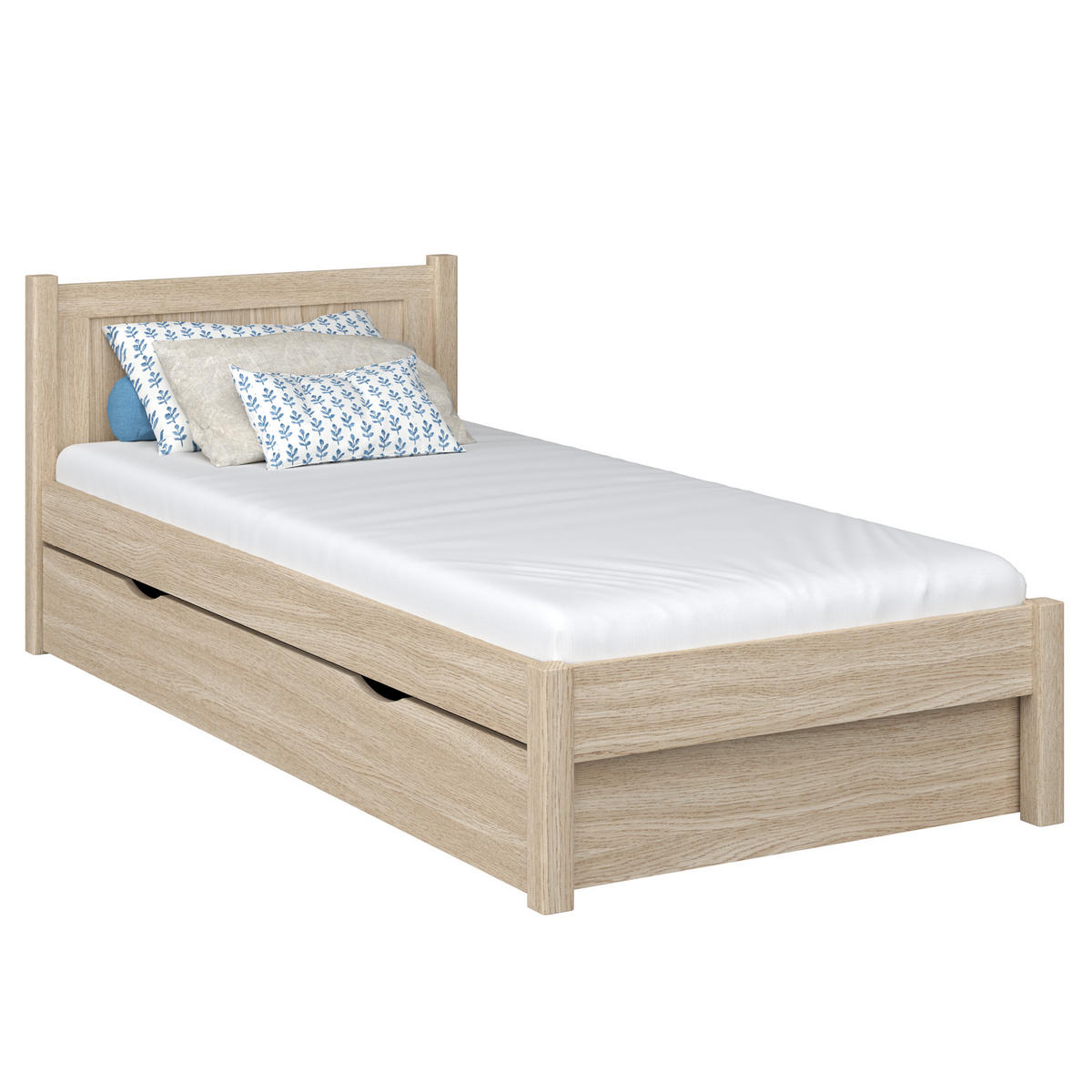 BETT mit Schublade N02 Sonoma Eiche 100/190 - Sonoma Eiche, Naturmaterialien/Holz (100/190cm) - N-Wood
