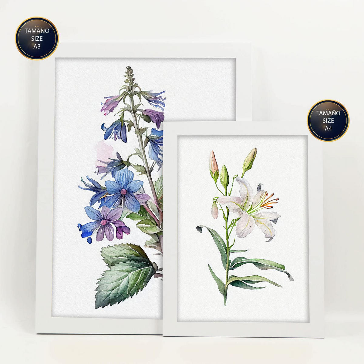 POSTER Set Mit 6 Botanische Lilien Größe A3 & A4 Weißer Rahmen - Weiß, Papier (29.7/1cm) - Nacnic