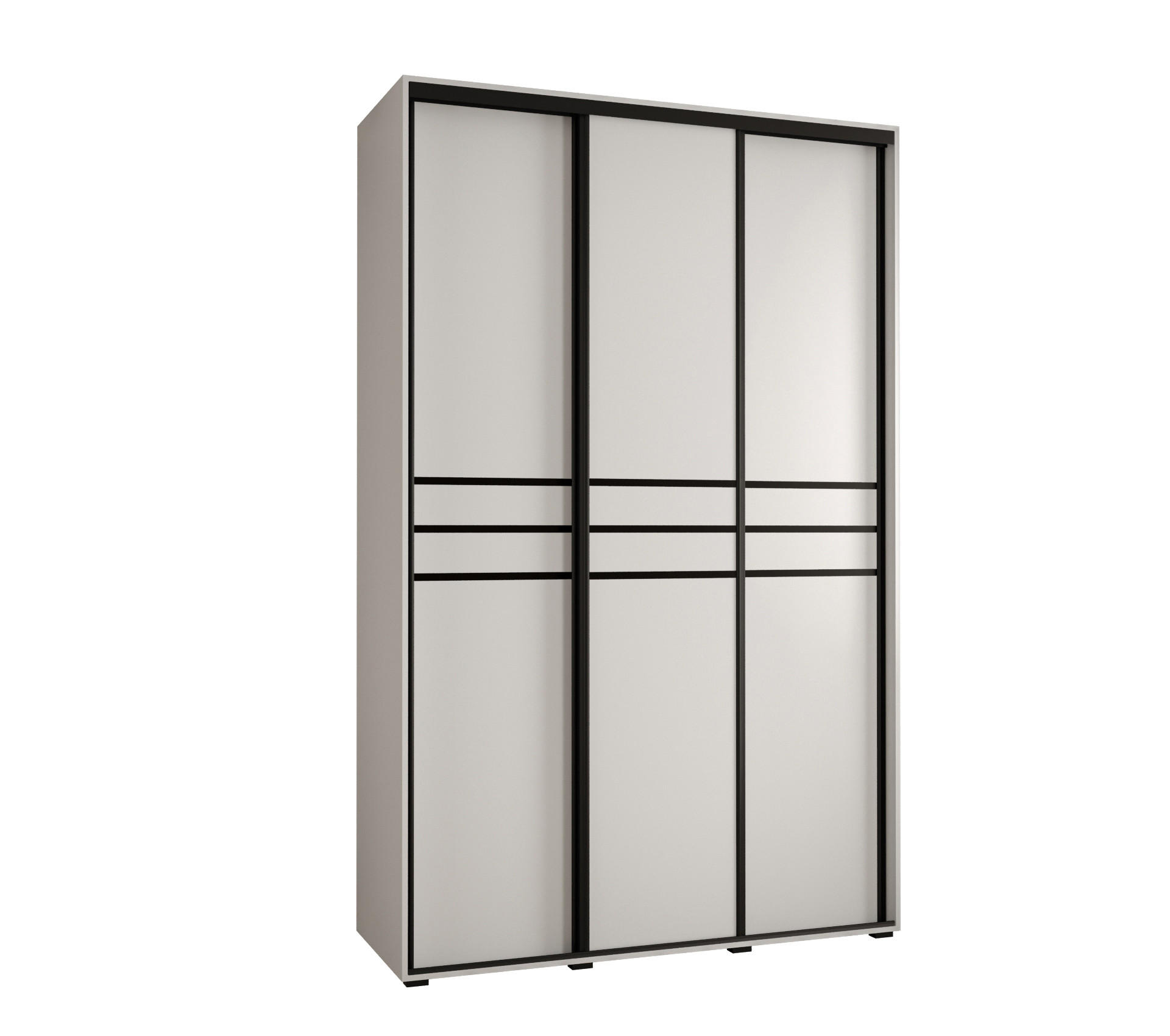 Abiks Möbel SCHWEBETÜRENSCHRANK Weiß, Weiß, Schwarz 160cm × 45cm × 235cm