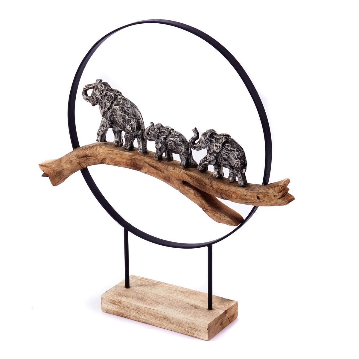 SKULPTUR Große Elefanten Mangoholz, Aluminium silber-natur - Naturfarben, Holz (50/55/10cm) - CREEDWOOD