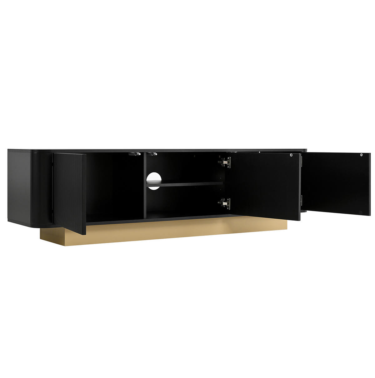 TV-LOWBOARD aus MDF und Spanplatte 170x40,5x47 cm Schwarz mit 3 Türen und Kabelmanagement - Schwarz, Holzwerkstoff (170/47/40.5cm) - IVMEU