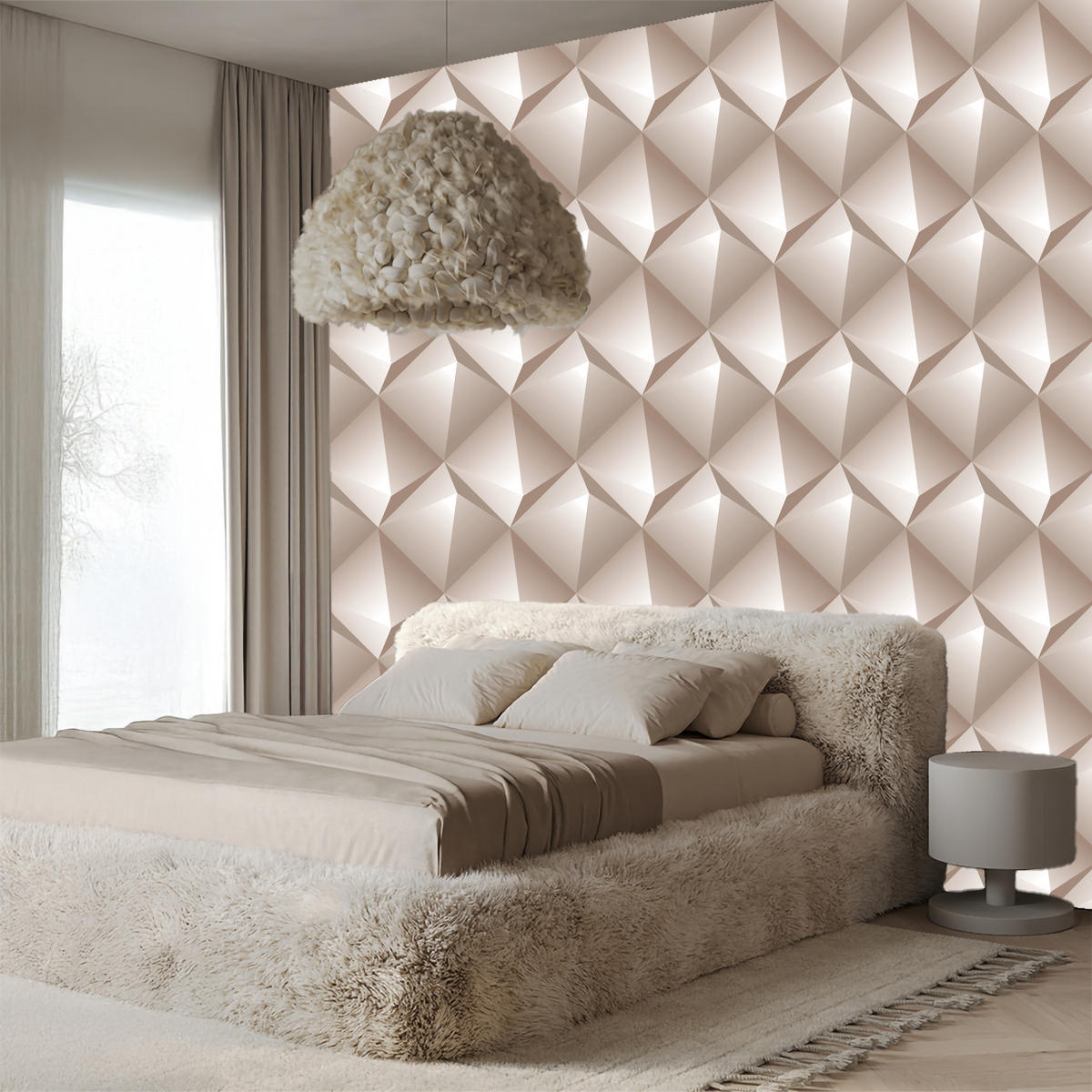 VLIESTAPETE Geometrische Facetten in 3D-Optik – Beige, Braun – 50x1000 cm - Beige/Braun, Papier (50/1000cm) - Muralo