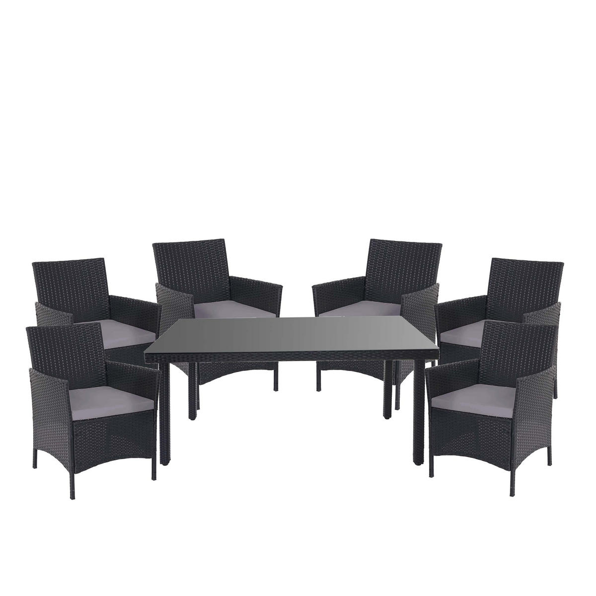 POLY-RATTAN-GARNITUR Anthrazit - Anthrazit, Kunststoff - MCW
