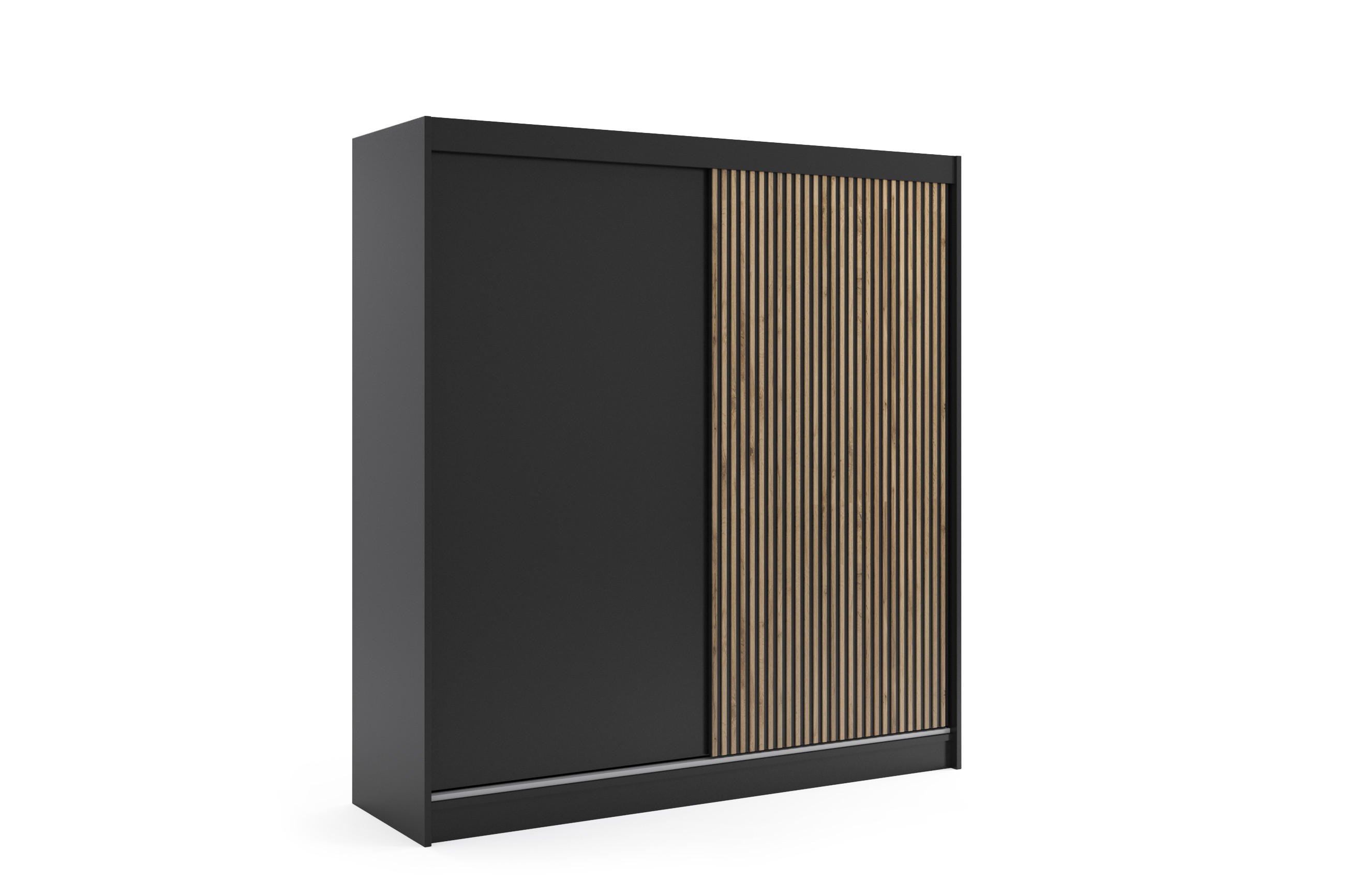 KLEIDERSCHRANK VILAN mit Lamel/LED - 200 cm - Schwarz|Eiche Wotan - Eiche Wotan/Schwarz, Holzwerkstoff (200/215/61cm) - ALTDECOR