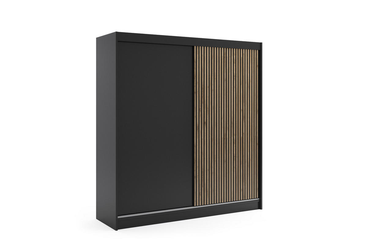 KLEIDERSCHRANK VILAN mit Lamel/LED - 200 cm - Schwarz|Eiche Wotan - Eiche Wotan/Schwarz, Holzwerkstoff (200/215/61cm) - ALTDECOR