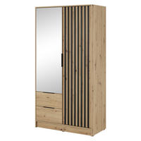 KLEIDERSCHRANK Stilo in Eiche Artisan, zweitürig, mit Spiegel und Lamellen an der Vorderseite - Schwarz/Eiche Artisan, Holzwerkstoff/Kunststoff (105/200/51cm) - Ravio