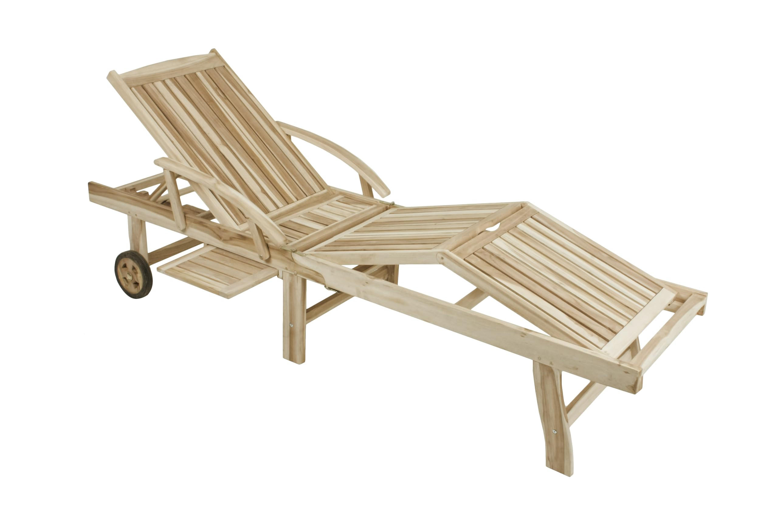 SONNENLIEGE Leon Verstellbar Klappbar Natur Teak Gartenliege mit Rollen - Naturfarben, Holz (59.5/35/195cm) - DELUKE