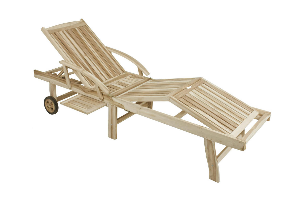 SONNENLIEGE Leon Verstellbar Klappbar Natur Teak Gartenliege mit Rollen - Naturfarben, Holz (59.5/35/195cm) - DELUKE