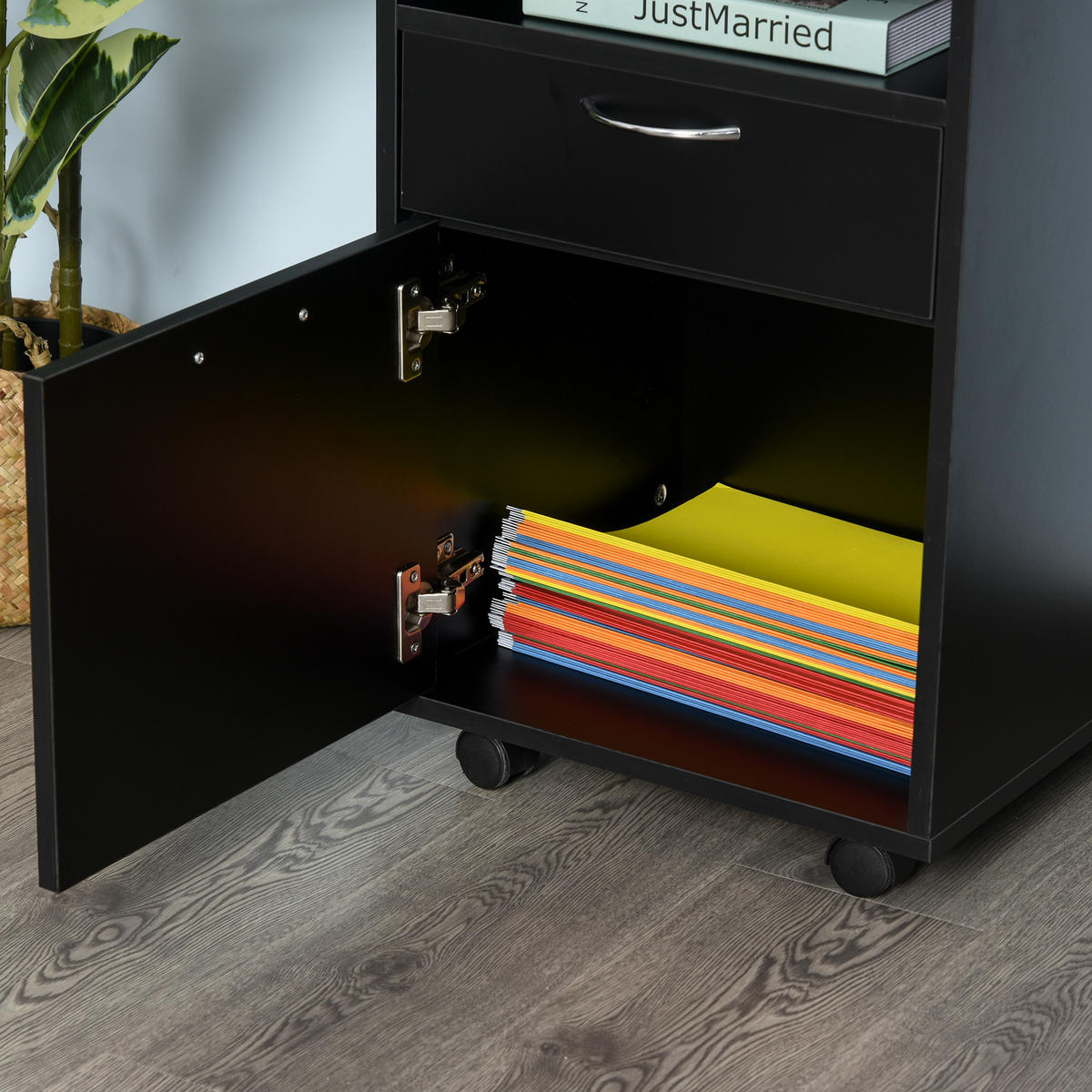 ROLLCONTAINER DE-14393 mit Schublade, Schrank und Nische Schwarz - Schwarz, Holzwerkstoff (35/60/40cm) - ComfortXL