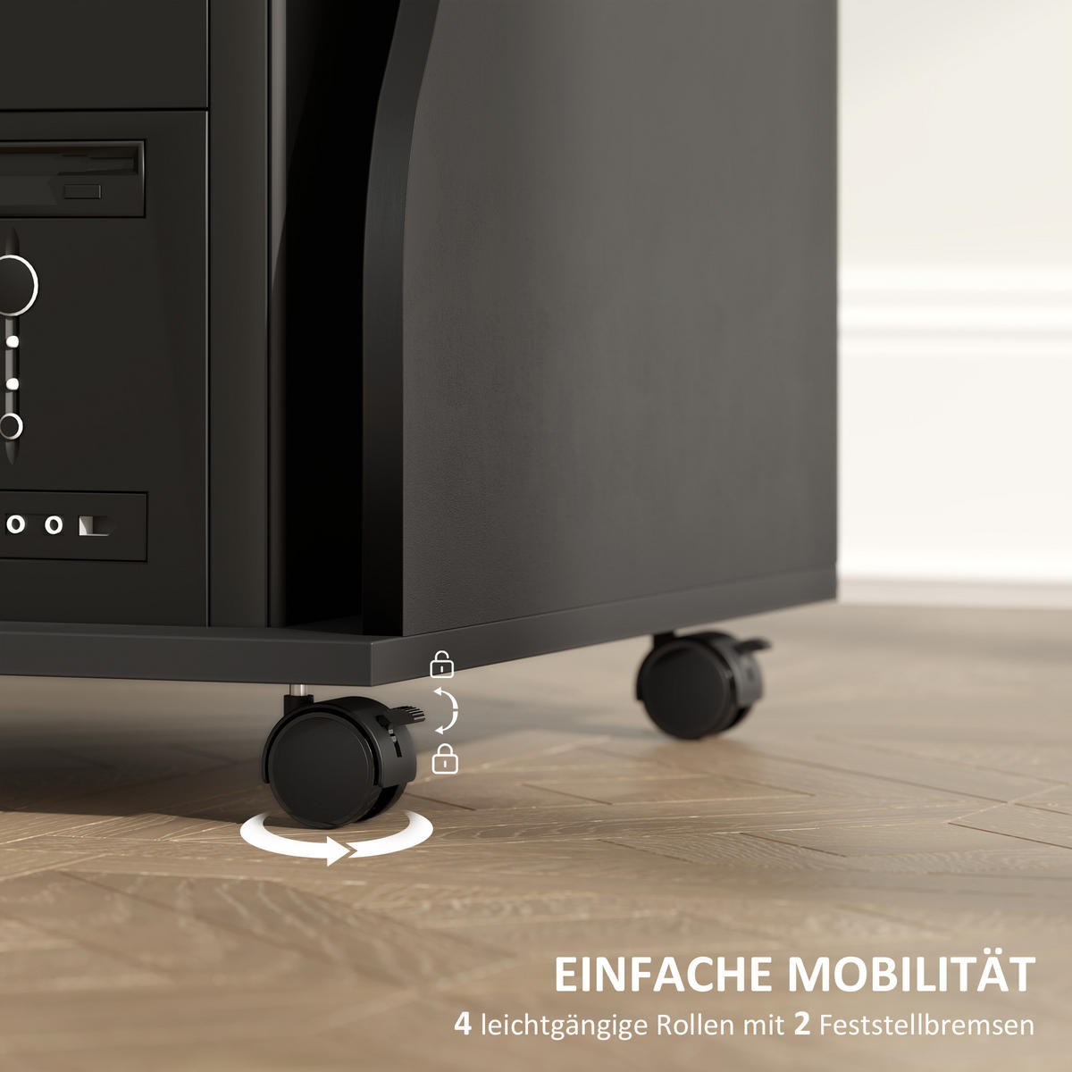 COMPUTERTISCH mit Rollen, Schwarz 80 x 48 x 75 cm - Schwarz, Holz (48/80/75cm) - HOMCOM