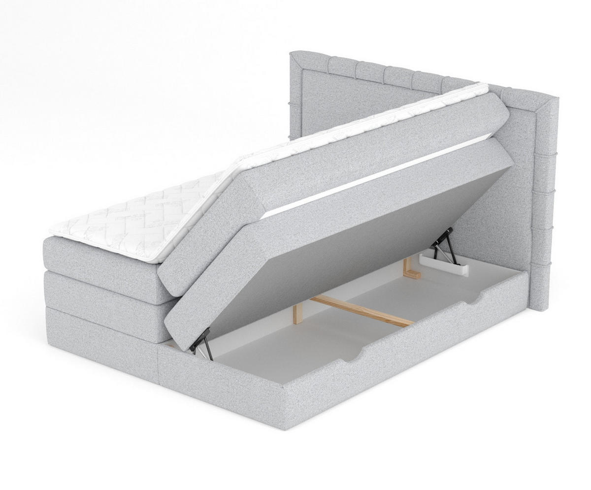 BOXSPRINGBETT Rosabel Hellgrau 180/200 cm mit Matratze und Topper - Hellgrau/Schwarz, Holz/Holzwerkstoff (180/200cm) - Maison de Reve
