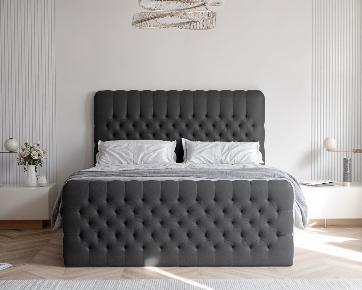 BOXBETT ALBA PLUS 160/200 cm mit Matratze und Topper, Schwarz - Schwarz, Textil (160/200cm) - Idohome