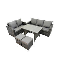 GARTENMÖBEL SET Polyrattan Dunkelgrau 7-Sitzer - Dunkelgrau/Grau, Glas/Kunststoff - Fimous