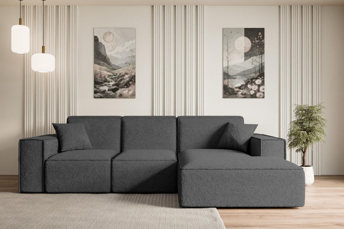 ECKSOFA Ottomane Rechts SERRA-L - 266x165x73 cm Grau Bouclé - Schwarz/Grau, Holzwerkstoff/Kunststoff (266/165cm) - ALTDECOR