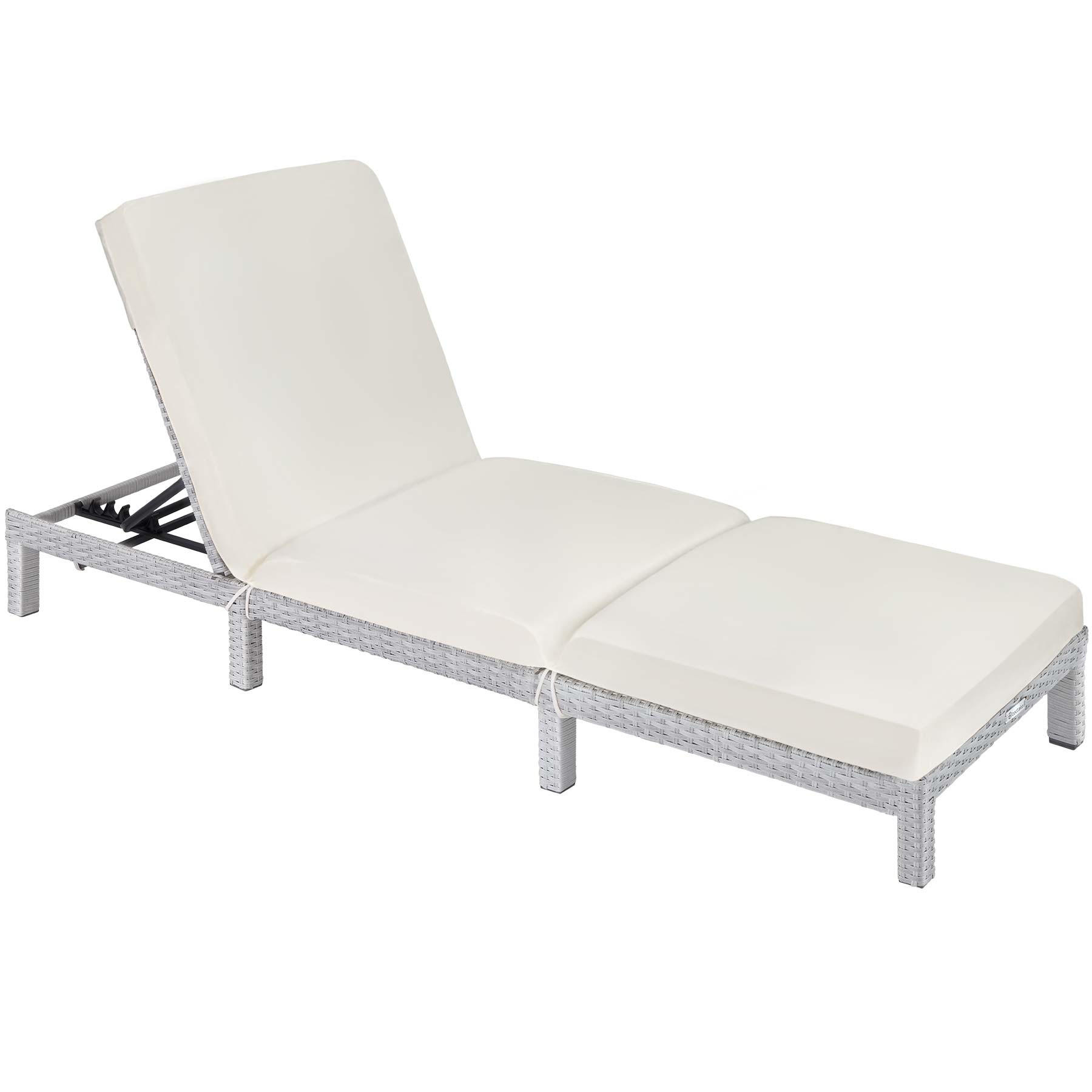 RATTAN-SONNENLIEGE Sofia,196 x 66 x 27 cm,hellgrau - Hellgrau, Kunststoff (66/27/196cm) - tectake