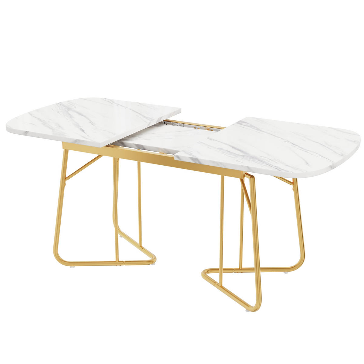 ESSTISCH 140-180x80 cm in Weiß aus MDF mit Marmoroptik und vergoldeten Metallbeinen, erweiterbar - Weiß, Holzwerkstoff (80/180/75cm) - Modfu