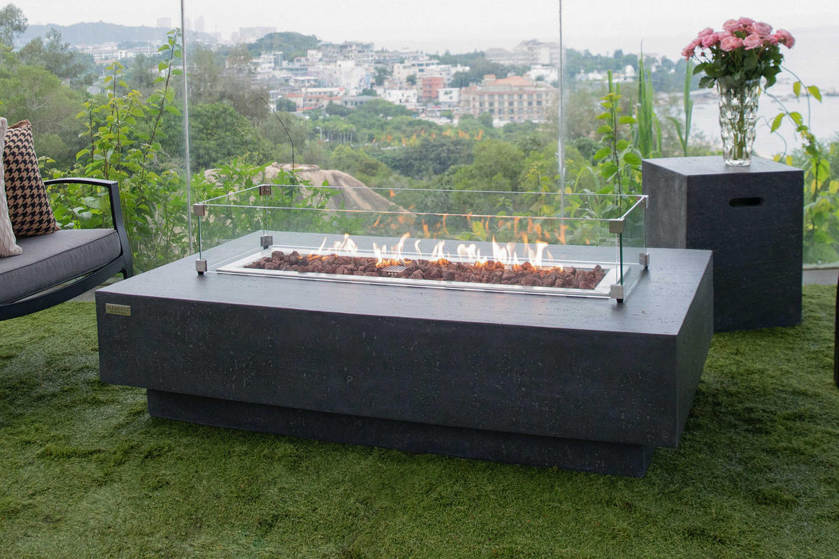 FEUERTISCH HAMPTON Gasfeuerstelle aus GF-Beton 142/35/35 cm - Dunkelgrau, Naturmaterialien (81/35/142cm) - Elementi