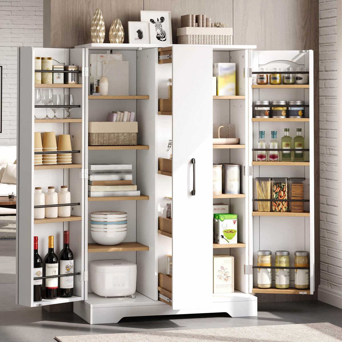 MEHRZWECKSCHRANK DE-38691 120/78/35 cm Gewürzregal und 4-stufiger Auszug Weiß - Weiß, Holzwerkstoff (78/120/35cm) - ComfortXL