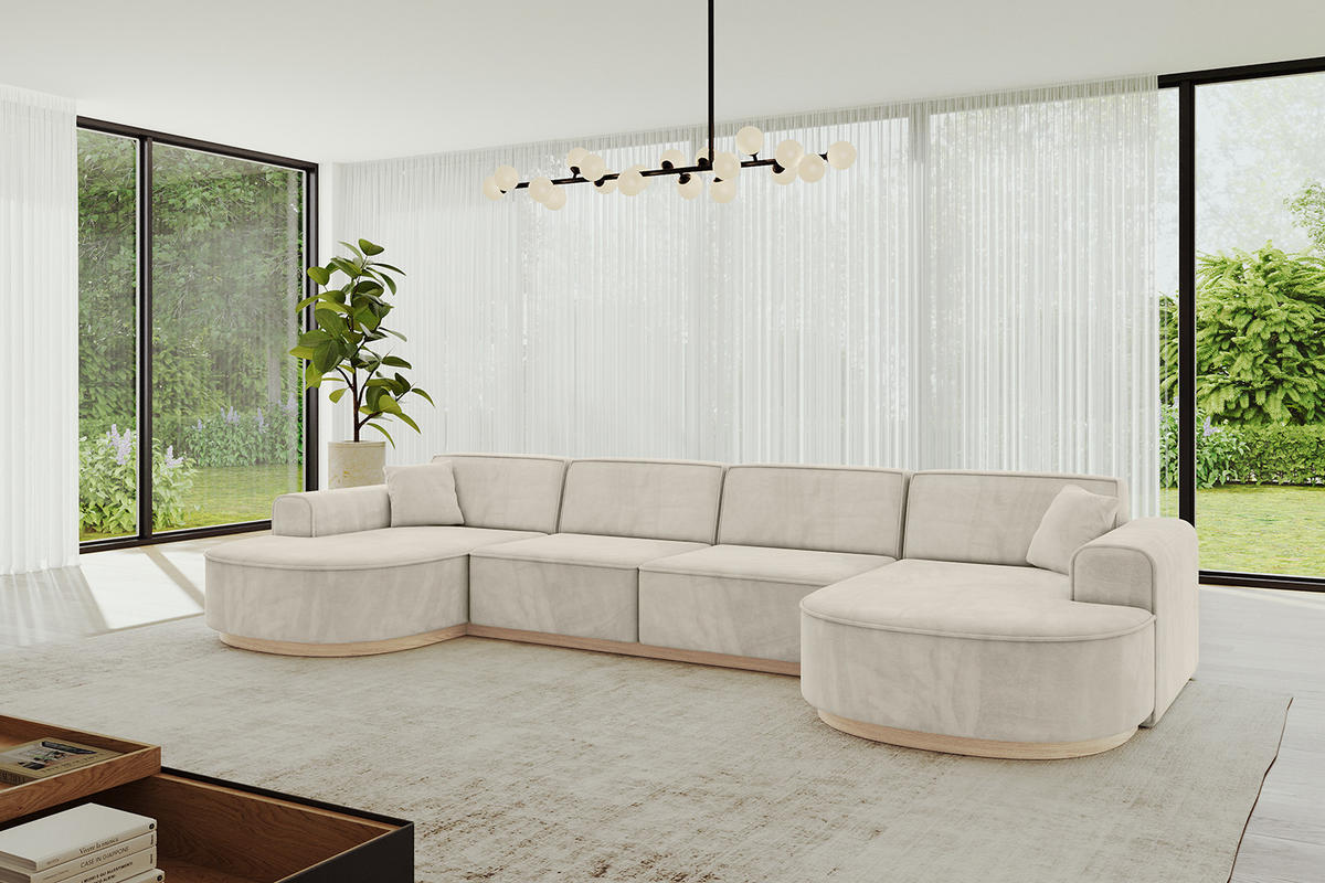 WOHNLANDSCHAFT MARI-U2-v1 - 388x171x83 cm Ecru Velours - Ecru, Holzwerkstoff/Textil (388/83/171cm) - ALTDECOR