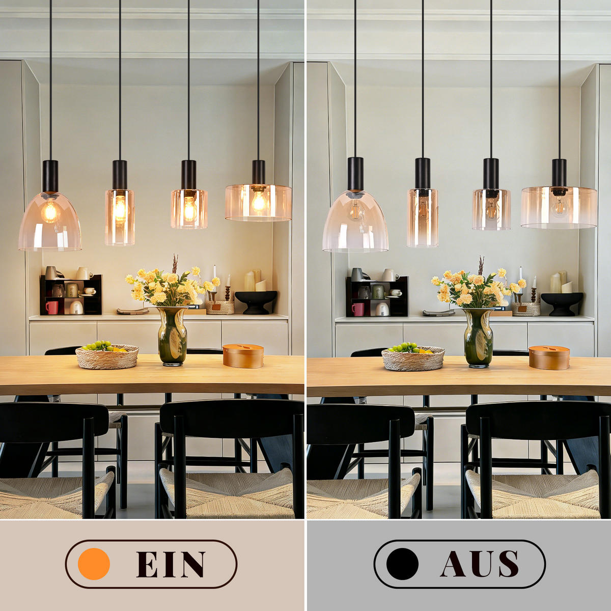 PENDELLEUCHTE Dravyn 78/25/180 cm - Bernsteinfarben/Schwarz, Glas/Metall (78/25/180cm) - ZMH