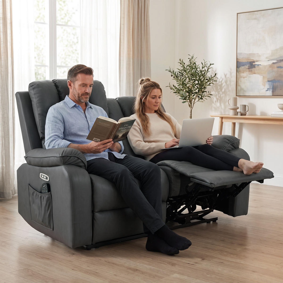 RELAXSOFA Polyester Polyester - Dunkelgrau/Schwarz, Holzwerkstoff/Textil (91/102/145cm) - HOMCOM