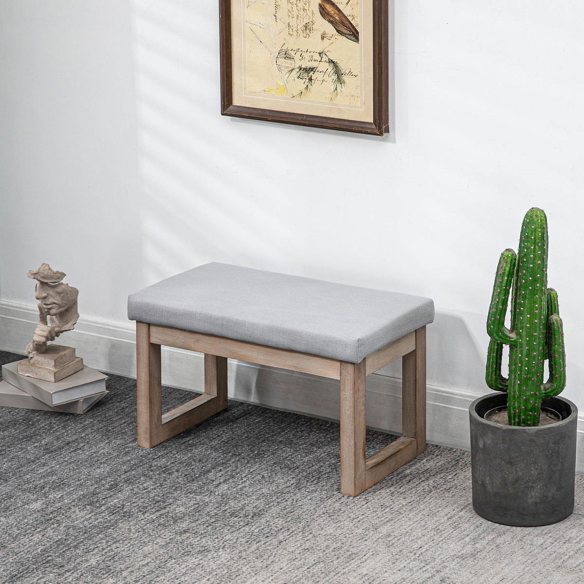 FUSSBANK, Fußhocker, Polsterhocker, Grau - Grau, Kunststoff (38/42/68cm) - HOMCOM