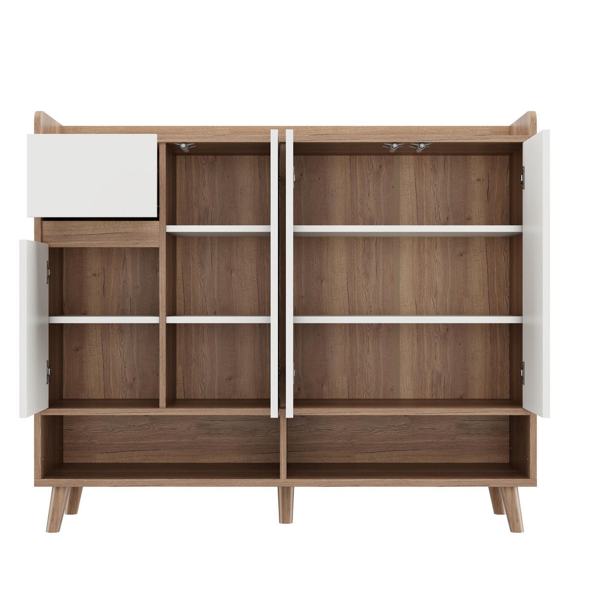 SCHUHSCHRANK 120/35/99 cm mit 4 Türen und 1 Schublade in Weiß/Natur - Weiß, Holzwerkstoff (120/99/35cm) - BEAOK