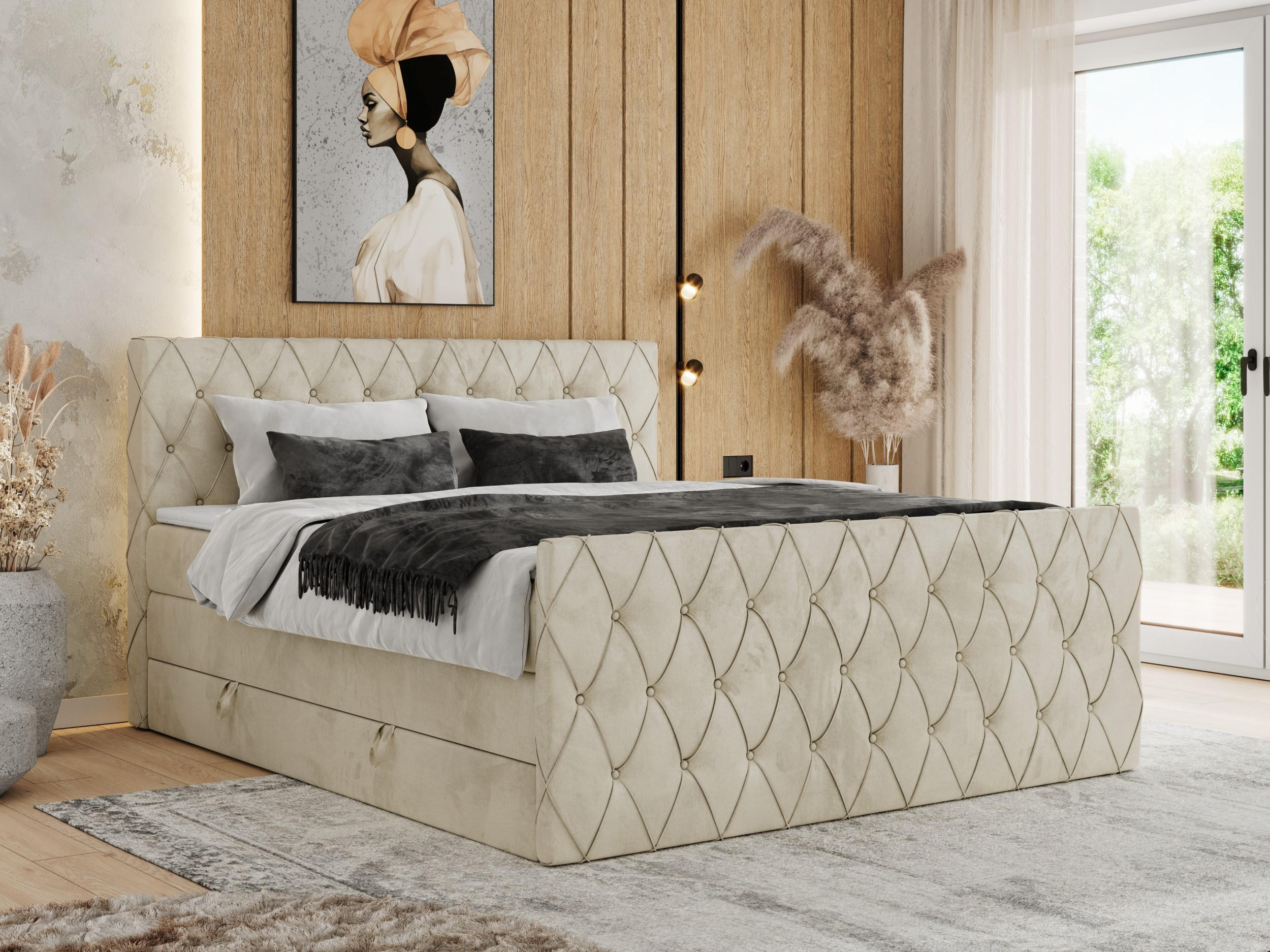 BOXSPRINGBETT MIREN KING DUO 120/200 Beige Velvet - H3 - Beige, Holz/Textil (120/200cm) - MKS